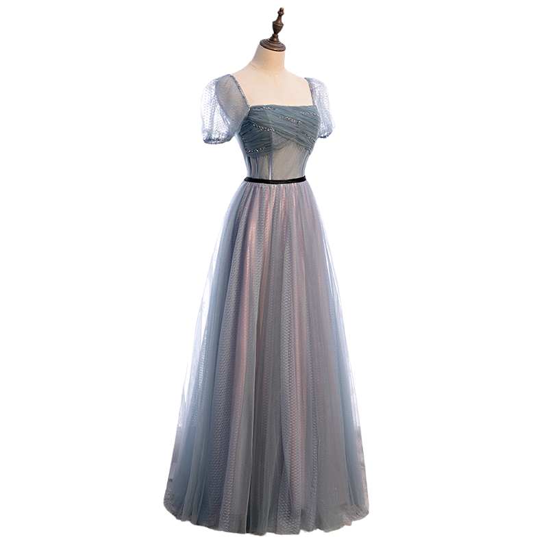 Plus Size Tulle Square Neck Evening Dress