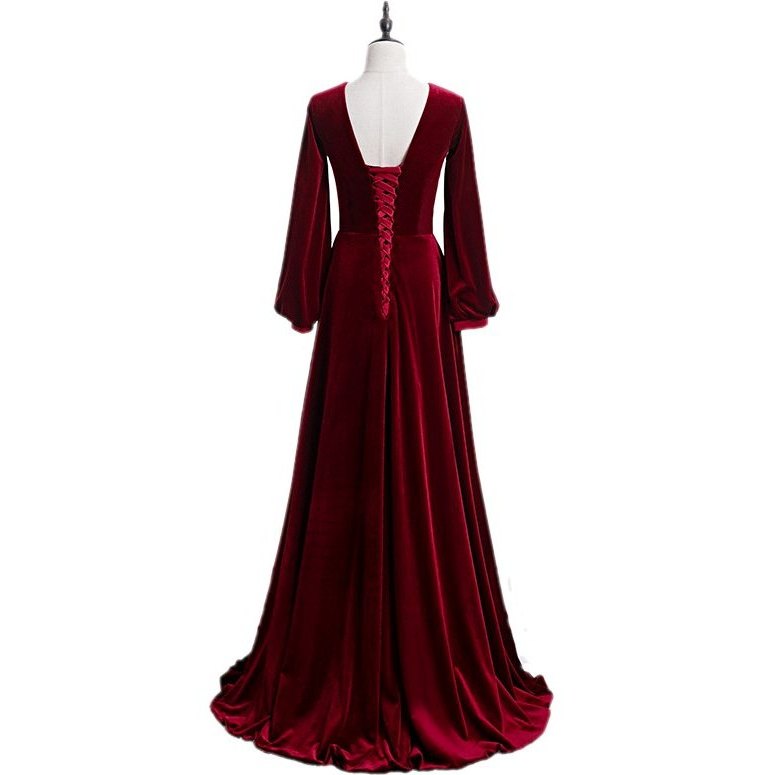 Plus Size Velvet Long Sleeve Evening Dress