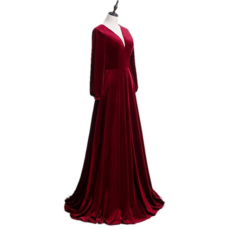Plus Size Velvet Long Sleeve Evening Dress