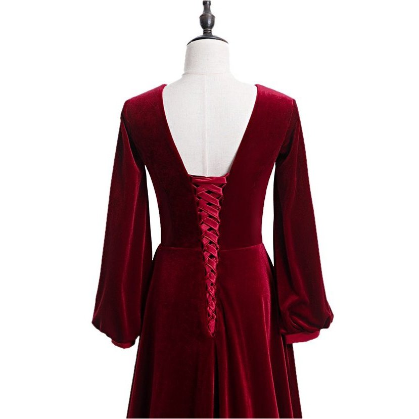 Plus Size Velvet Long Sleeve Evening Dress