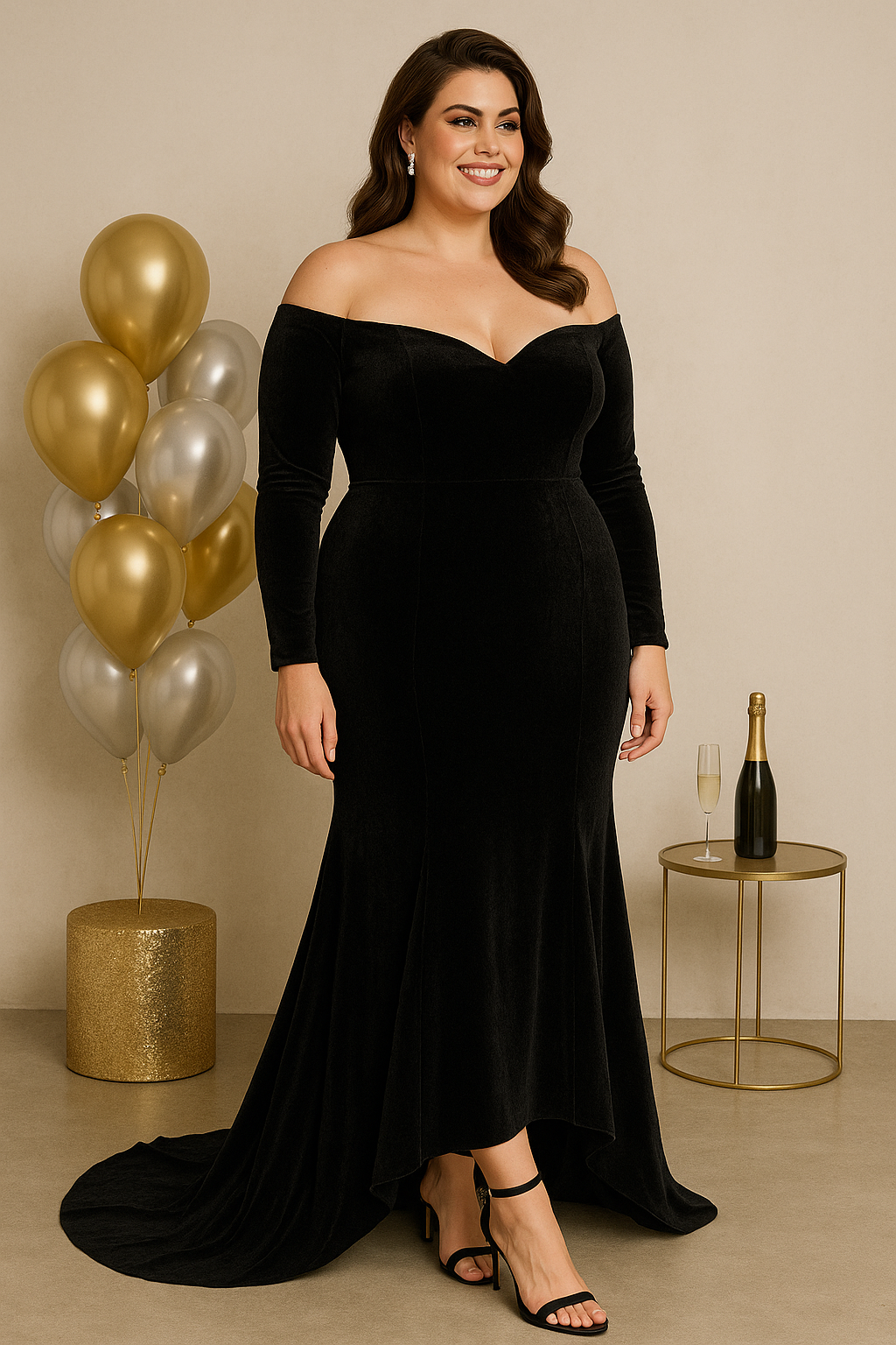 Galene Plus Size Velvet Off Shoulder Gown