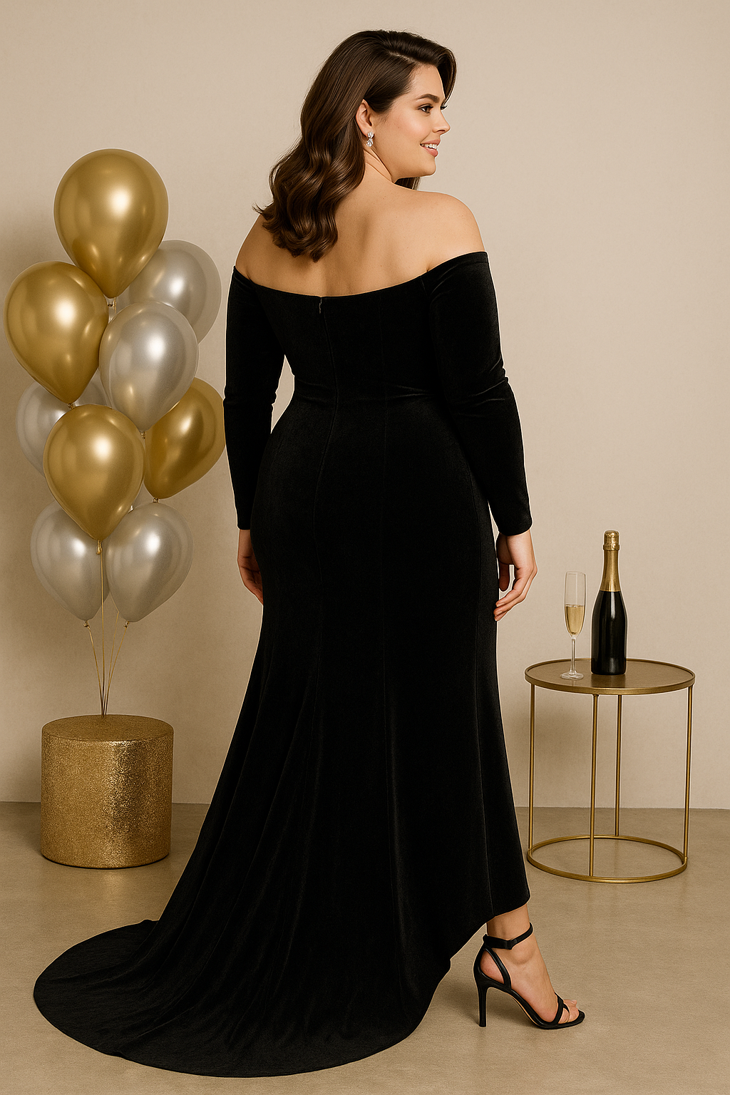 Galene Plus Size Velvet Off Shoulder Gown