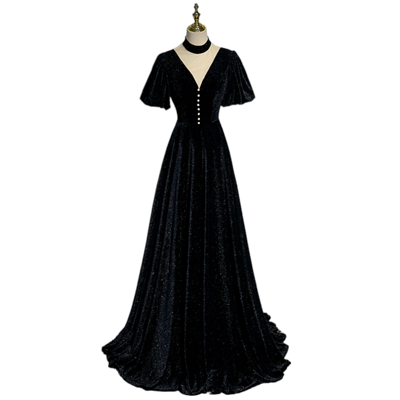 Plus Size Velvet V Neck Short Sleeve Evening Dress