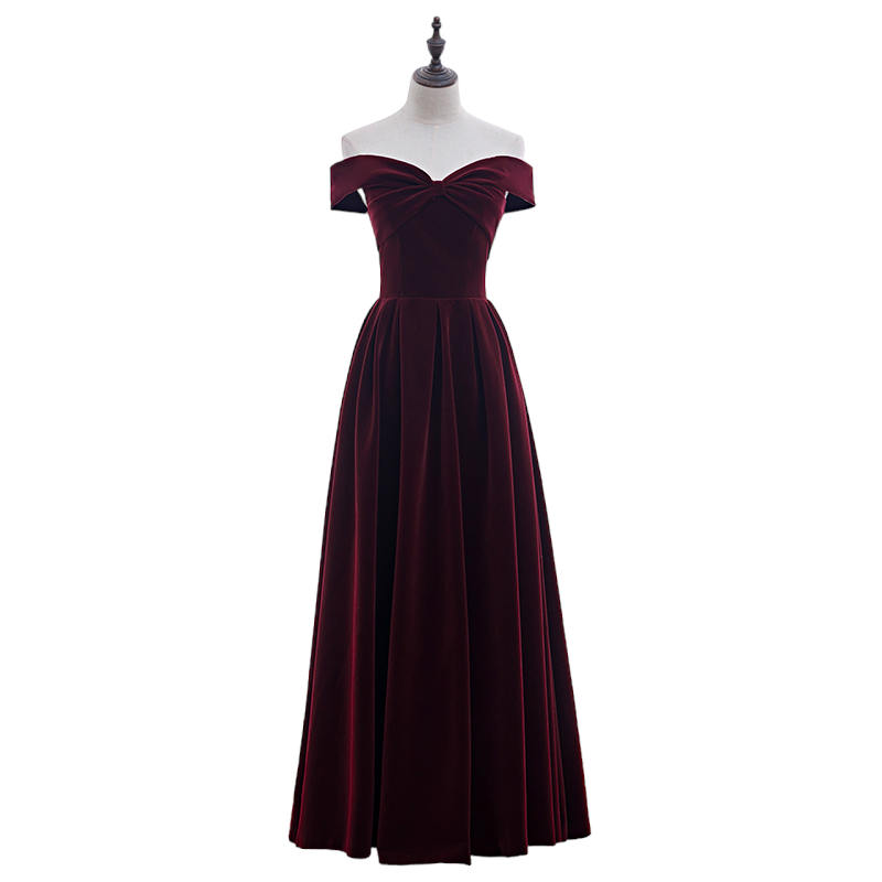 Plus Size Red Velvet Off Shoulder Evening Dress