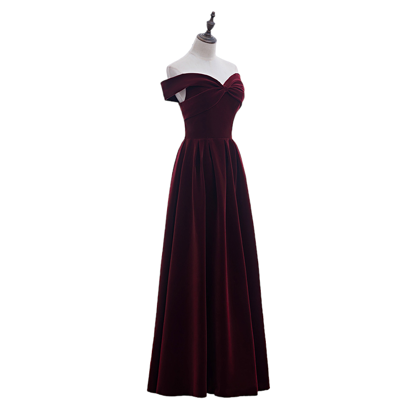 Plus Size Red Velvet Off Shoulder Evening Dress
