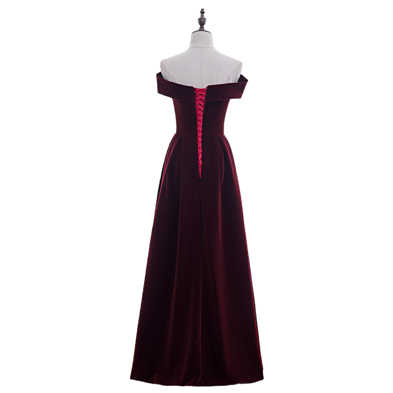 Plus Size Red Velvet Off Shoulder Evening Dress