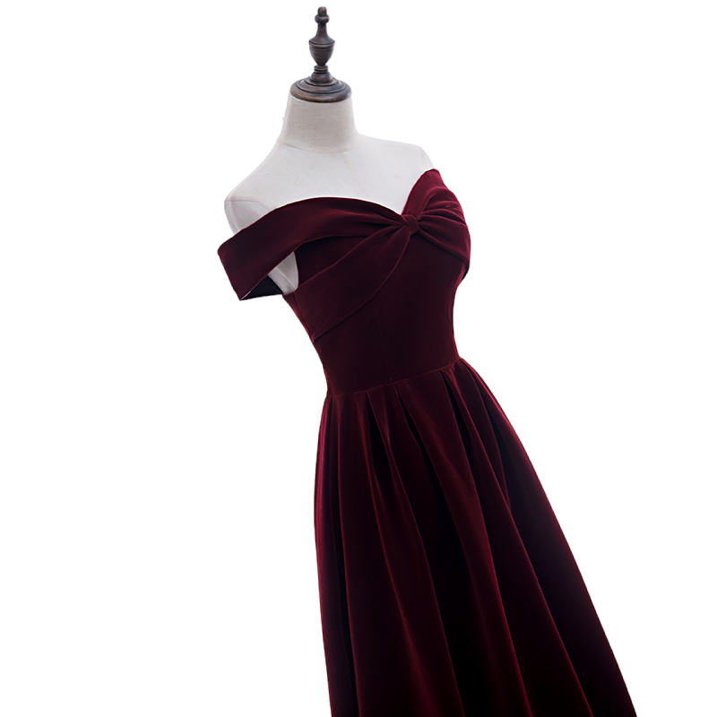 Plus Size Red Velvet Off Shoulder Evening Dress
