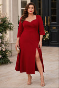 Sera Plus Size Wedding Guest Midi Dress with 3/4 Sleeves