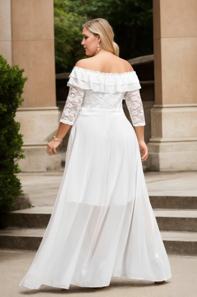 Airlea Plus Size White Bardot Evening Dress