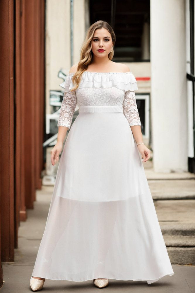 Airlea Plus Size White Bardot Evening Dress