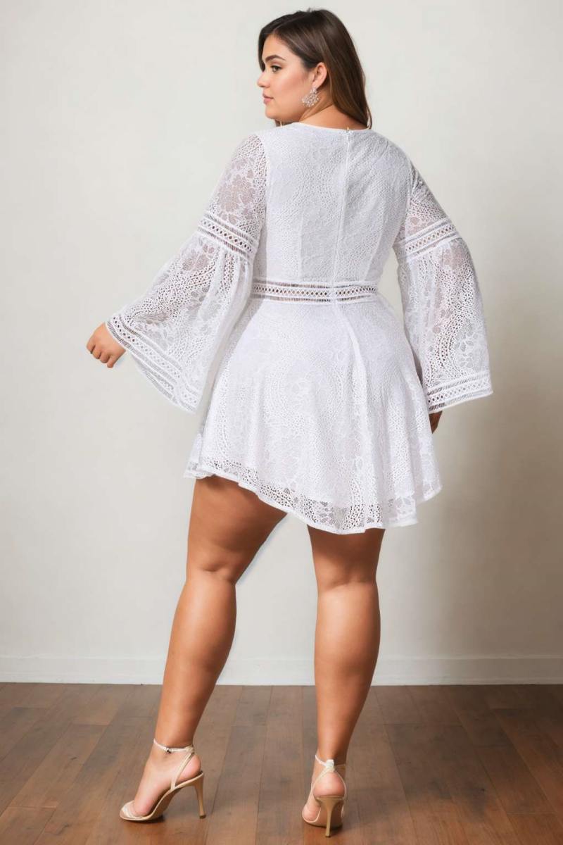 Trisha Plus Size White Bohemian Flare Sleeve Dress