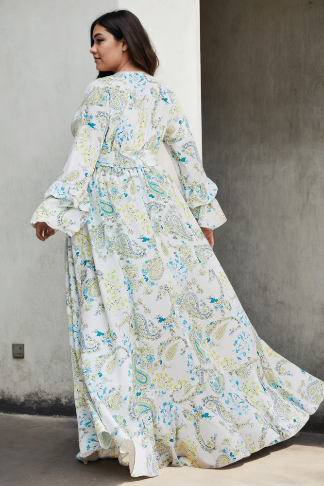 Ayla Plus Size White Boho Long Sleeve Maxi Dress