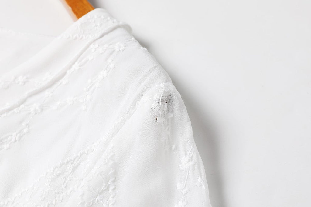 Plus Size White Embroidery Wrap Dress
