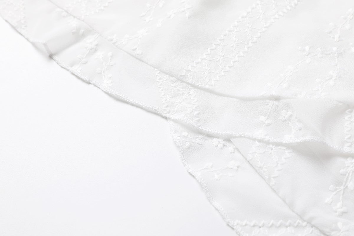 Plus Size White Embroidery Wrap Dress