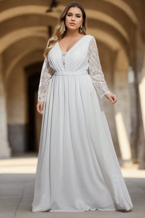Astrid Plus Size White Empire Waist Long Sleeve Gown
