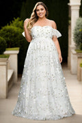 Bellona Plus Size White Floral Off Shoulder Wedding Dress