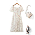 Plus Size White Floral Square Neck Dress