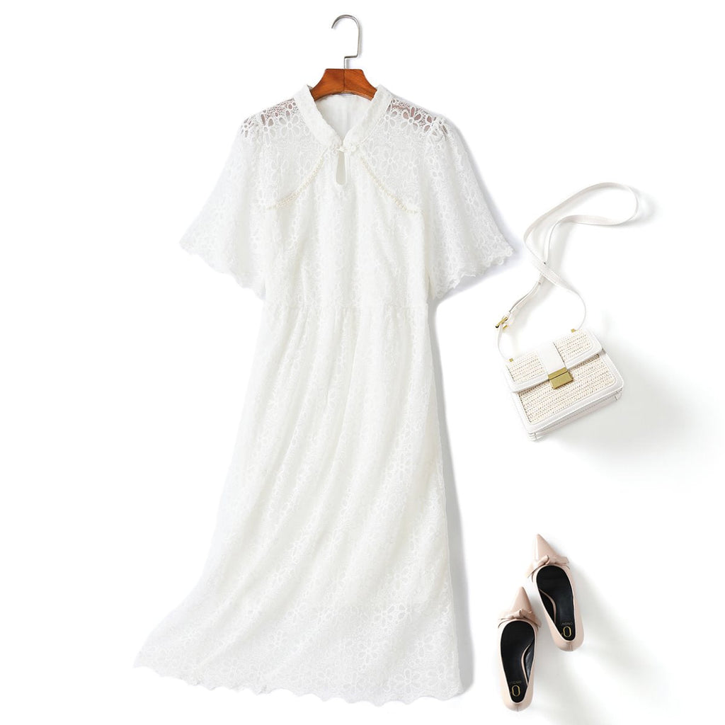 Isabel Plus Size Cheongsam White Lace Dress