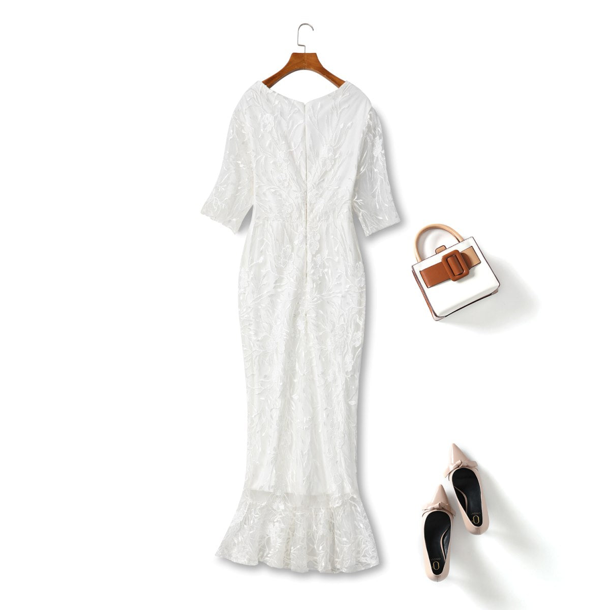 Plus Size White Lace Pencil Dress