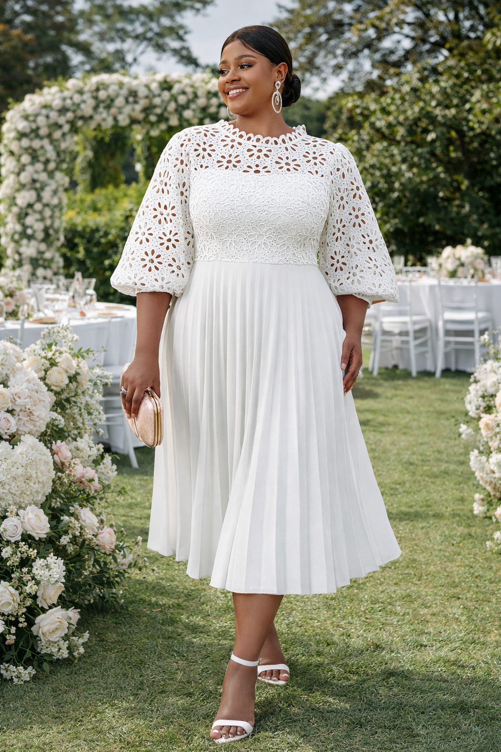 August Plus Size Lace Pleated Midi Dress