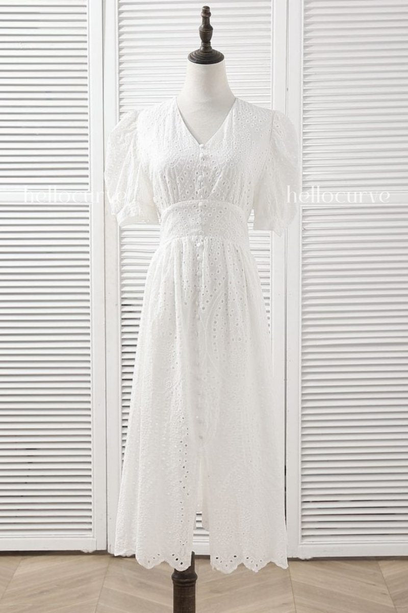 Lena Plus Size White Eyelet Lace Short Sleeve Dress