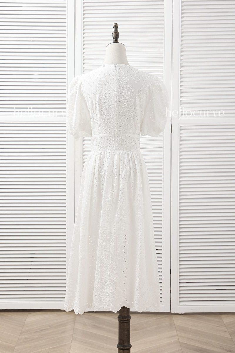 Lena Plus Size White Eyelet Lace Short Sleeve Dress