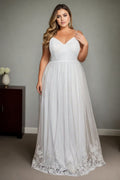 Elsa Plus Size White Lace Sleeveless Gown