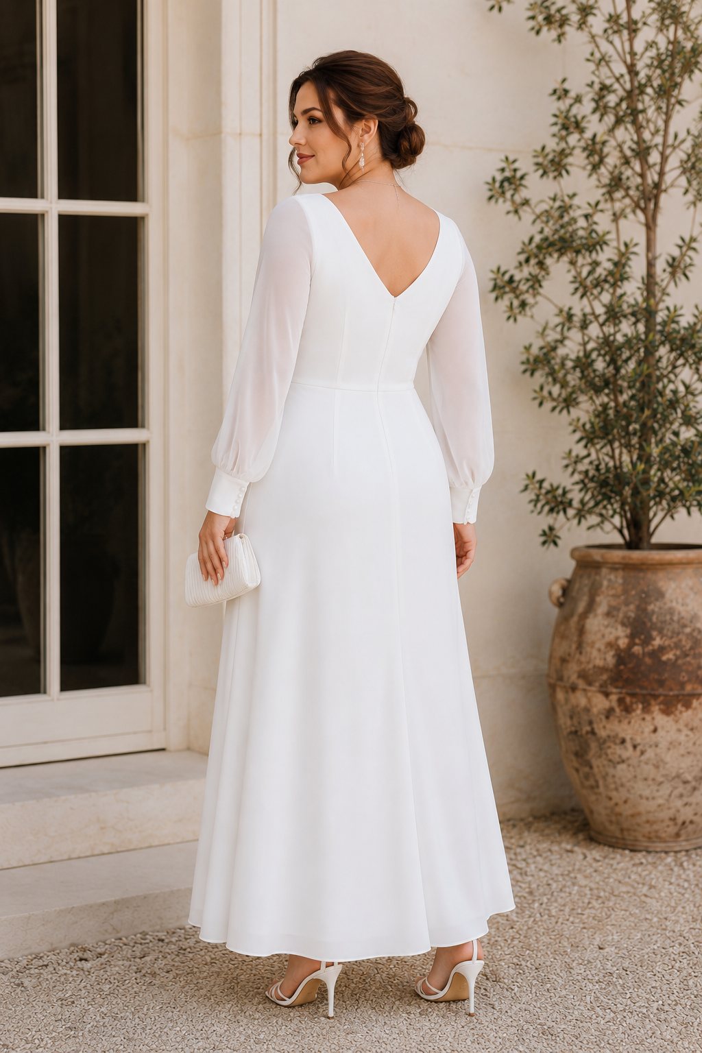 Charlotte Plus Size White Long Sleeve Maxi Dress for Weddings