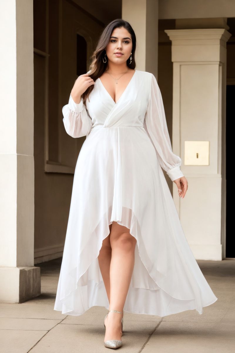 Tobi Plus Size White Long Sleeve Midaxi Dress