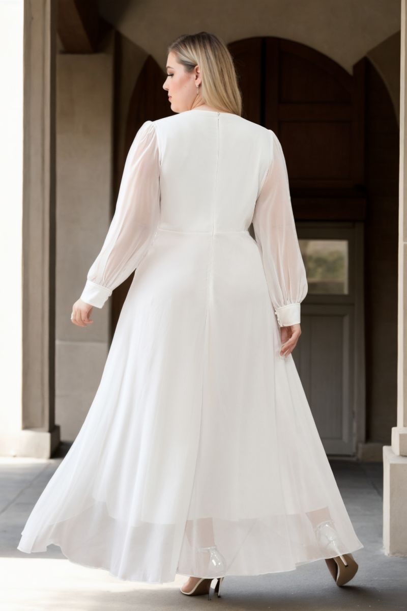 Tobi Plus Size White Long Sleeve Midaxi Dress