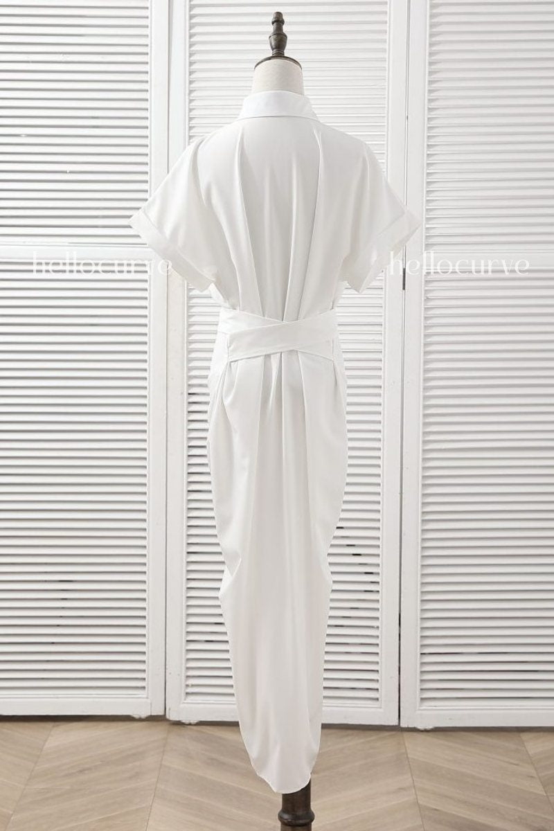 Halle Plus Size White Midi Shirt Dress