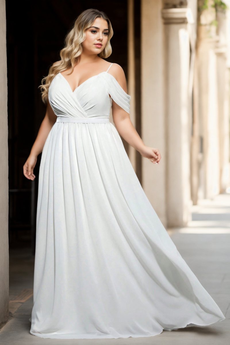 Fiona Plus Size White Off Shoulder Formal Dress