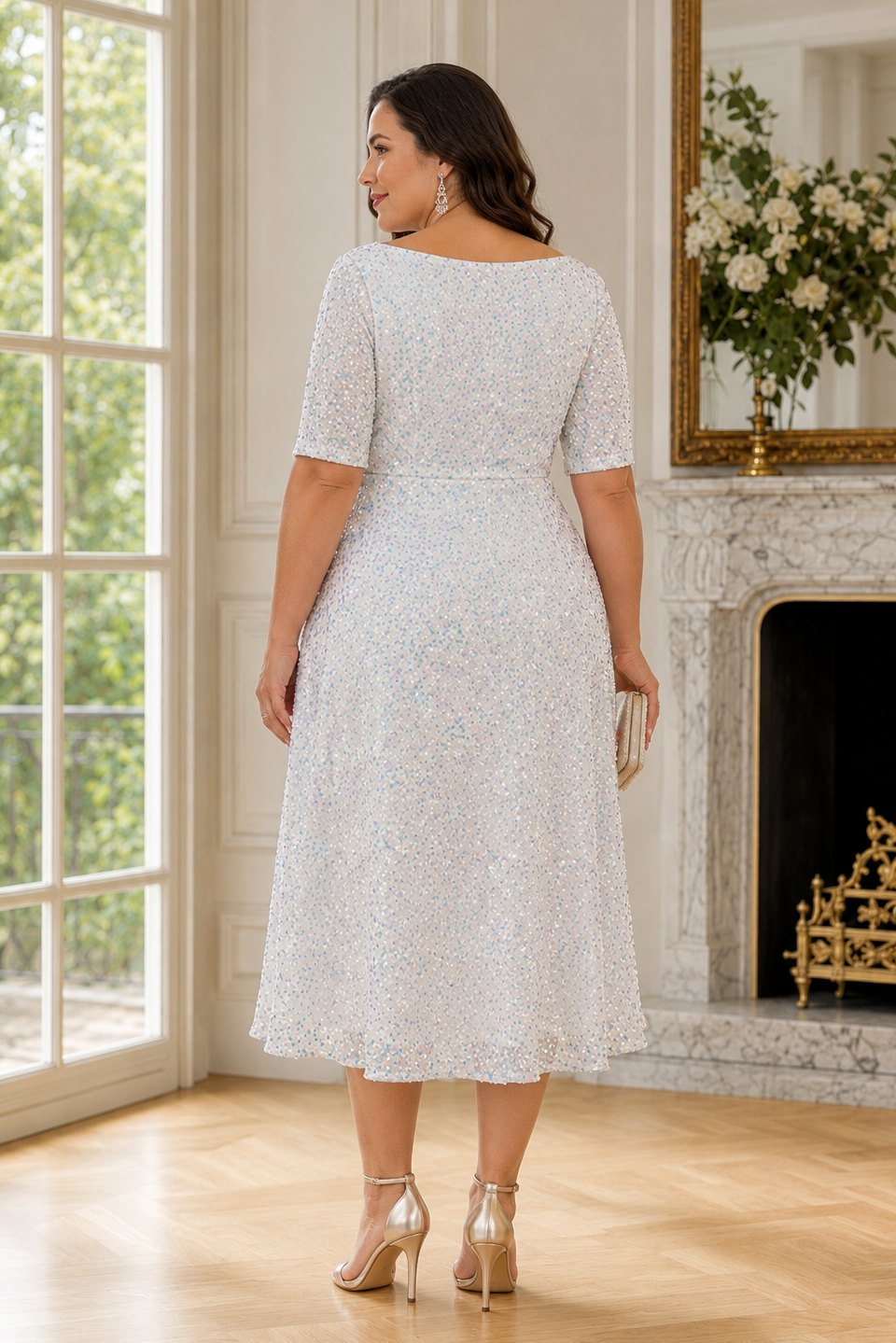 Luane Plus Size White Sequin Cocktail Dress