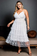 Stella Plus Size V Neck White Midi Dress