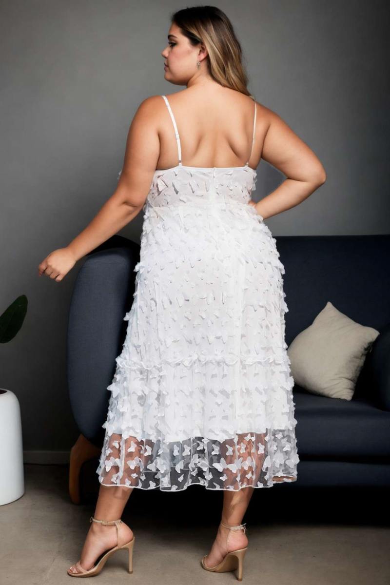 Stella Plus Size V Neck White Midi Dress