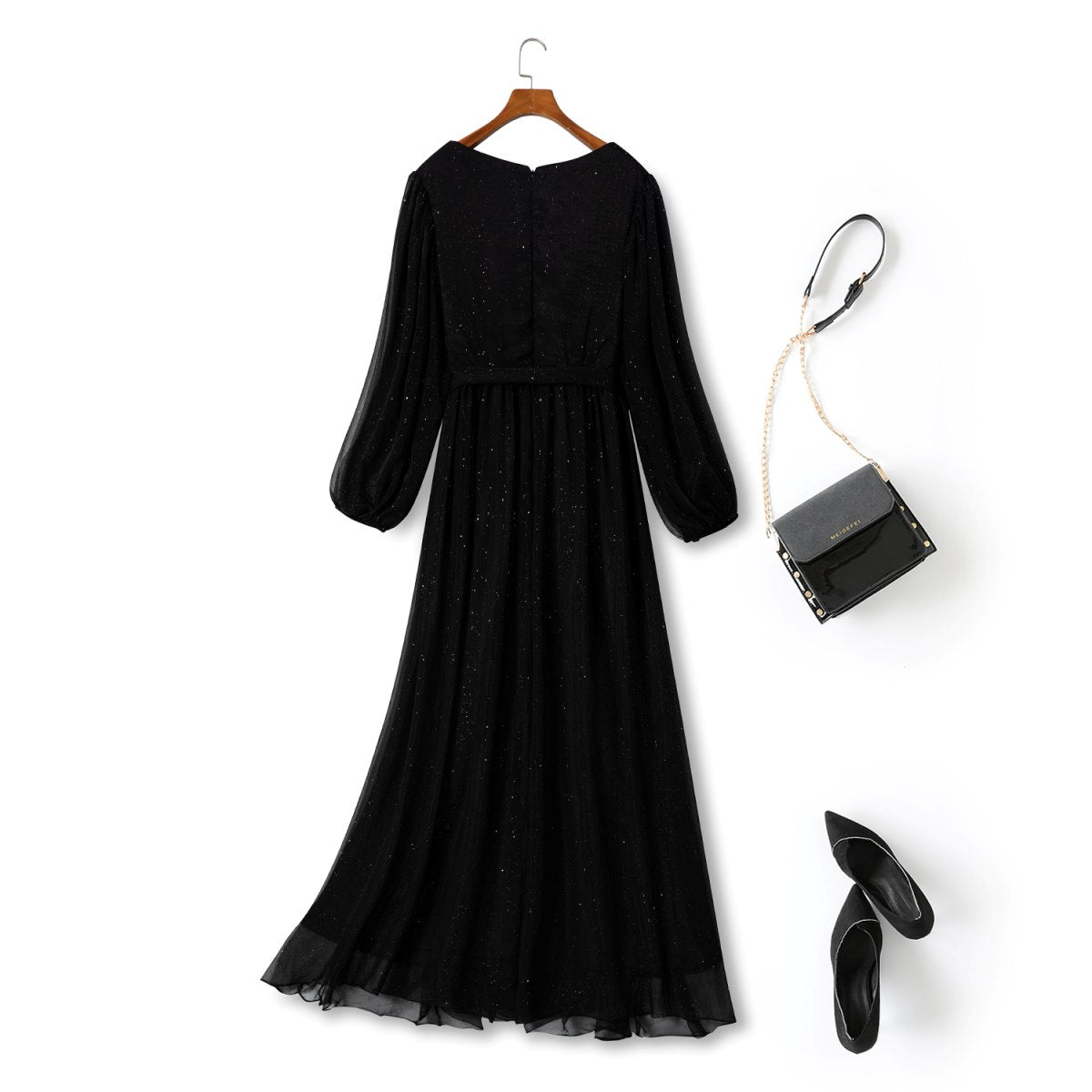 Plus Size Wrap Black Long Sleeve Maxi Dress