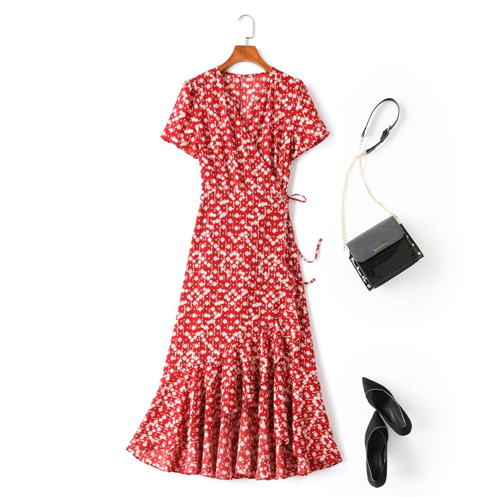 Karina Plus Size Red Boho Wrap Maxi Dress