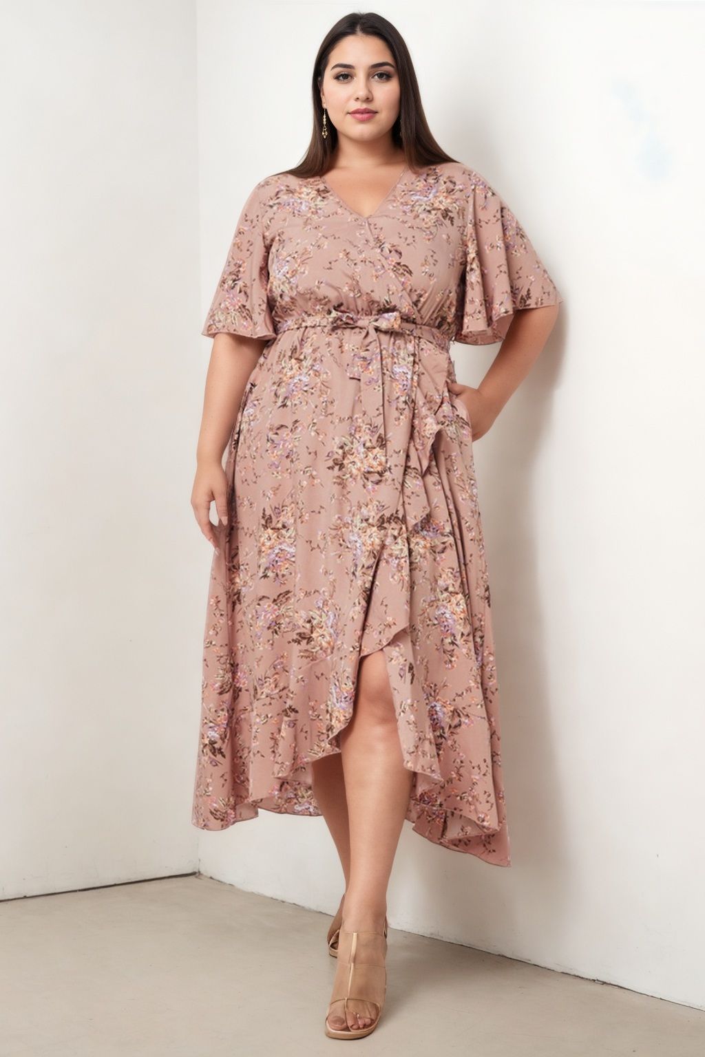 Brigitte Plus Size Wrap Floral Dress