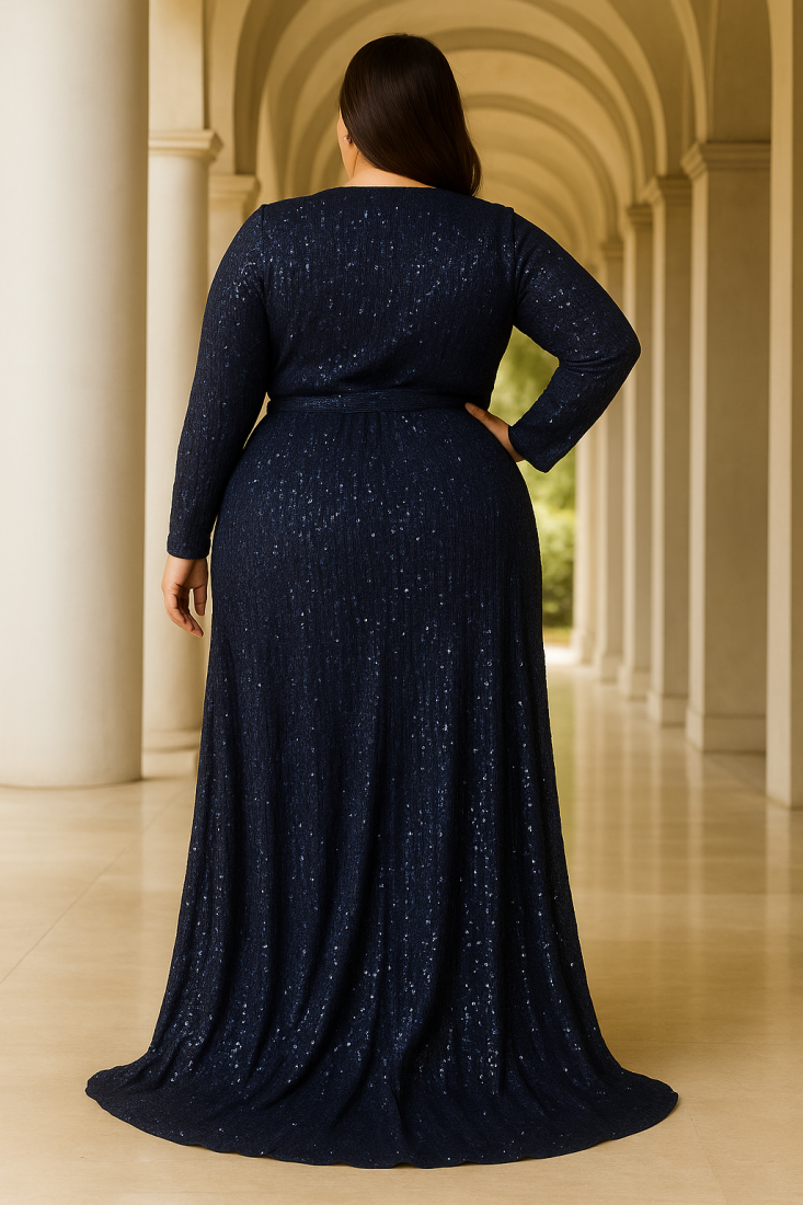 Salomé Plus Size Wrap Sequin Long Sleeve Gown