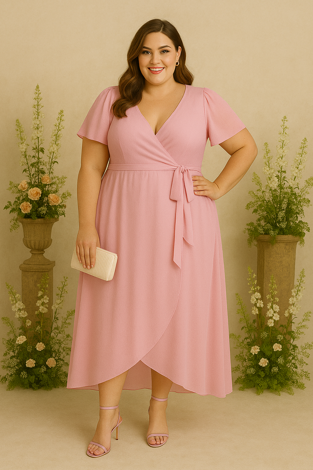 Aria Plus Size Wrap Short Sleeve Maxi Dress