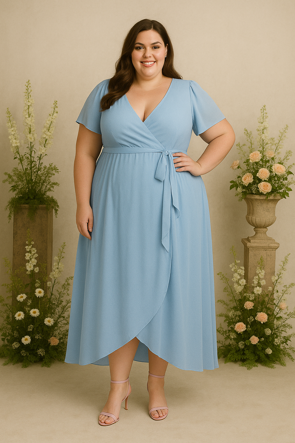Aria Plus Size Wrap Short Sleeve Maxi Dress