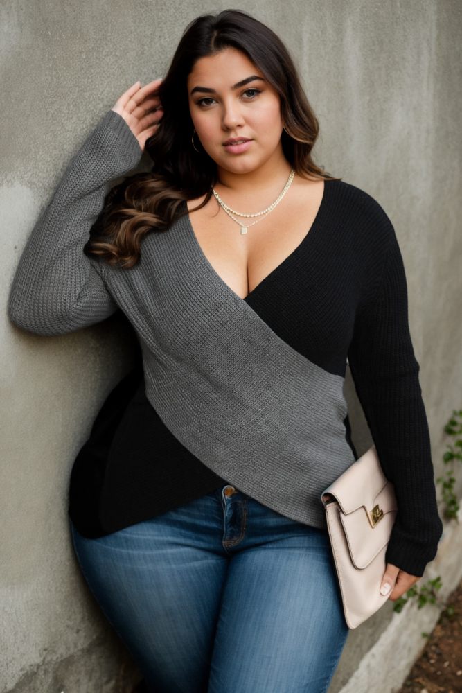 Noemi Plus Size Wrap V Neck Sweater