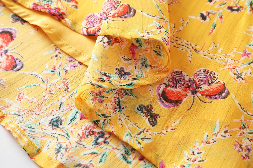 Edith Plus Size Yellow Butterfly Midi Dress
