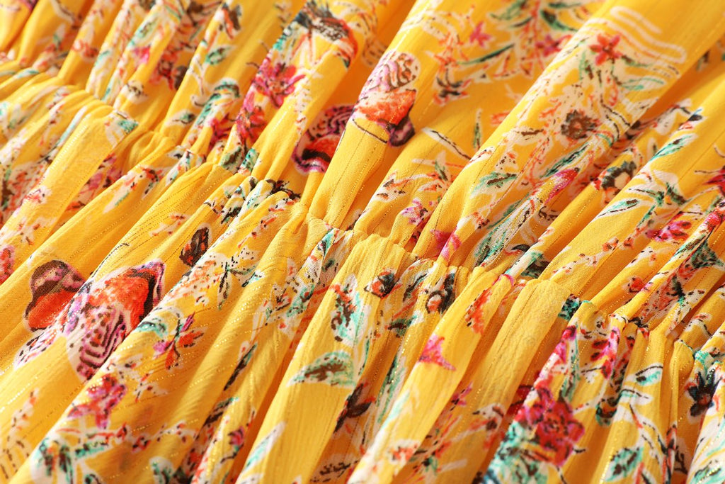 Edith Plus Size Yellow Butterfly Midi Dress