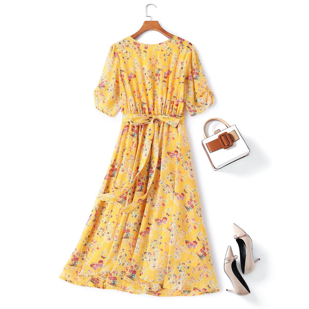 Edith Plus Size Yellow Butterfly Midi Dress