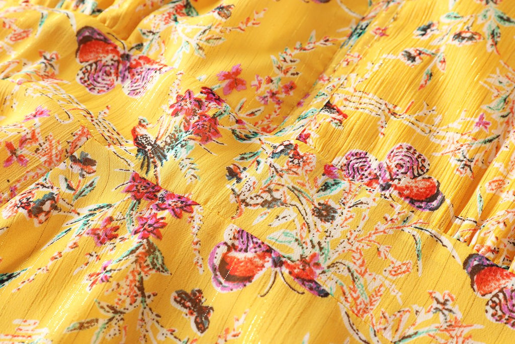 Edith Plus Size Yellow Butterfly Midi Dress