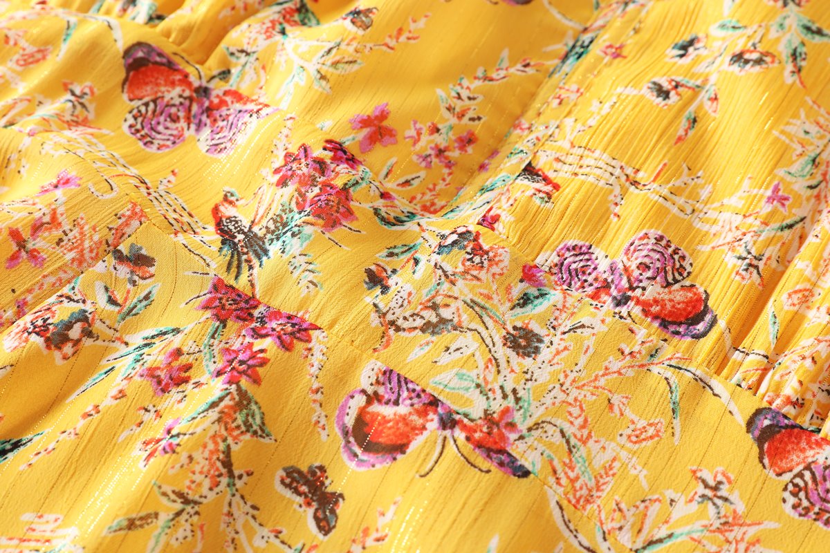 Edith Plus Size Yellow Butterfly Midi Dress
