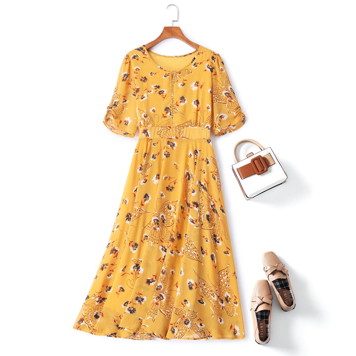 Evie Plus Size Yellow Midi Dress
