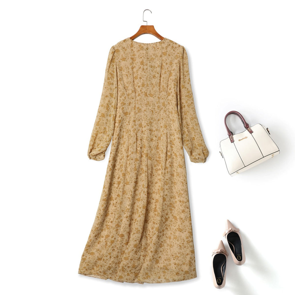 Plus Size Yellow Floral Long Sleeve Dress