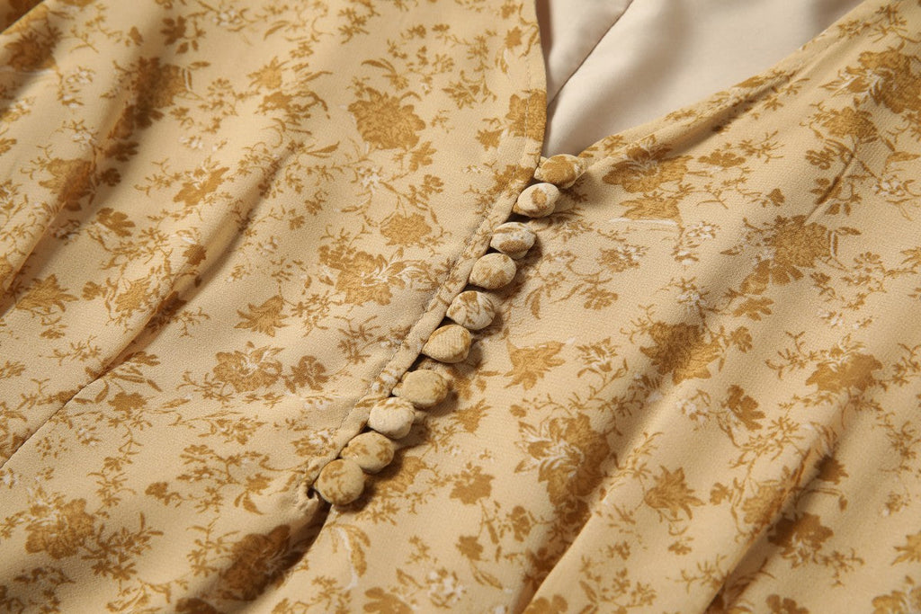 Plus Size Yellow Floral Long Sleeve Dress